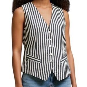 FIFTEEN‎ TWENTY Black and White Striped Button Front Tie Back Vest NWT Size XS